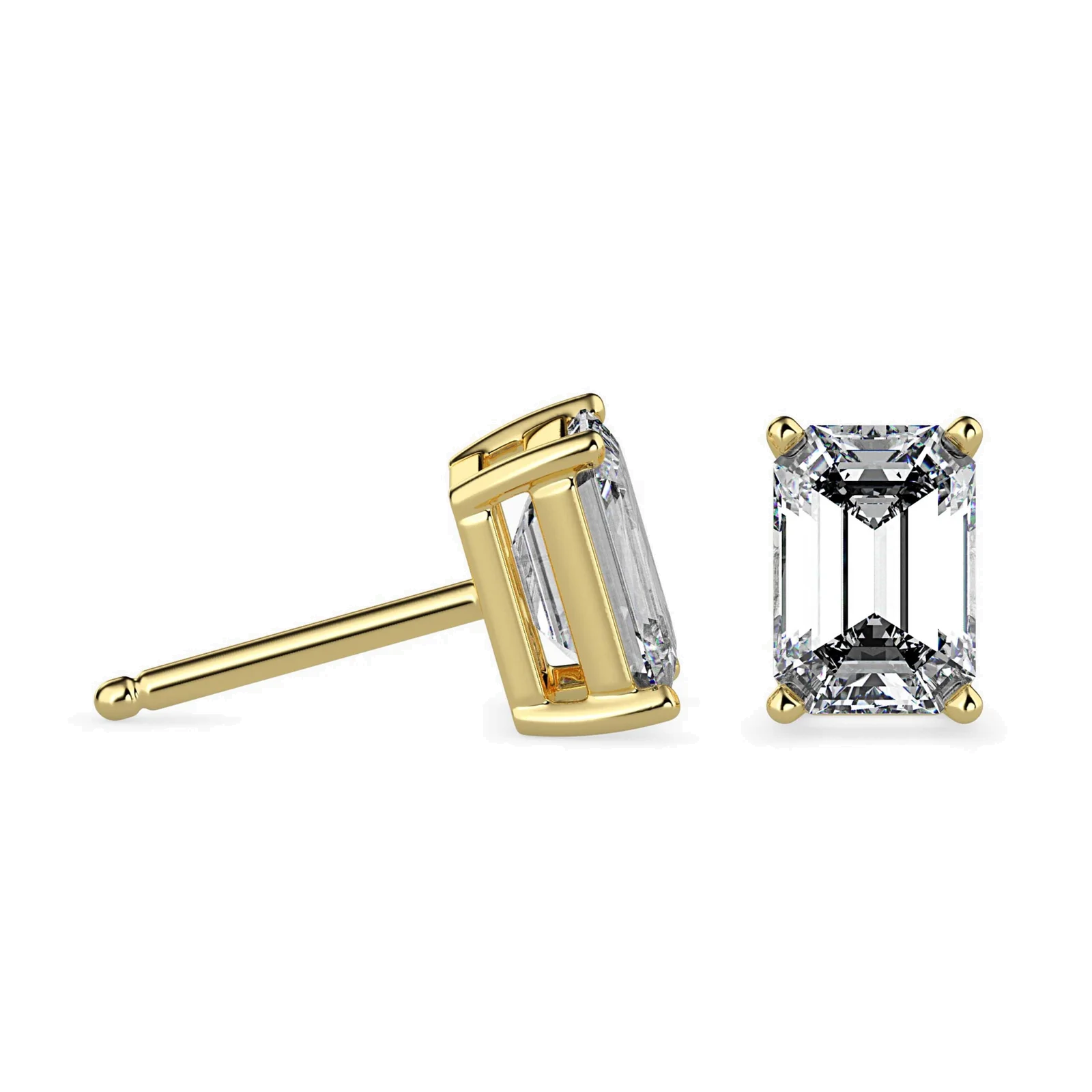 1 Carat Classic Solitaire Emerald Studs - Lab Grown Diamond - Clawset Jewelry