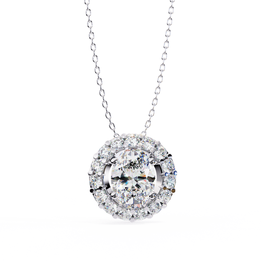 Oval Halo Solitaire Pendant