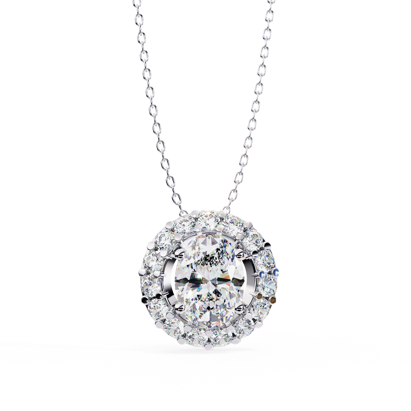 Oval Halo Solitaire Pendant