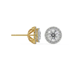 Round Cut 18k Rose Gold Vermeil Classic Round Halo Studs - Lab Grown Diamond - Clawset Jewelry