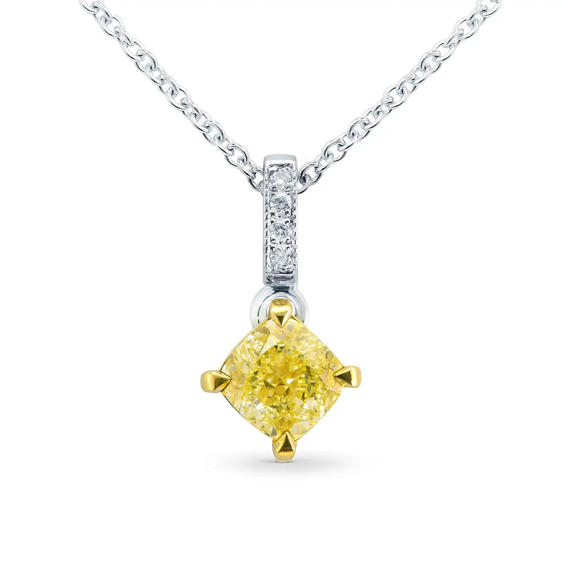 Fancy Intense Yellow Cushion Pendant (with chain)