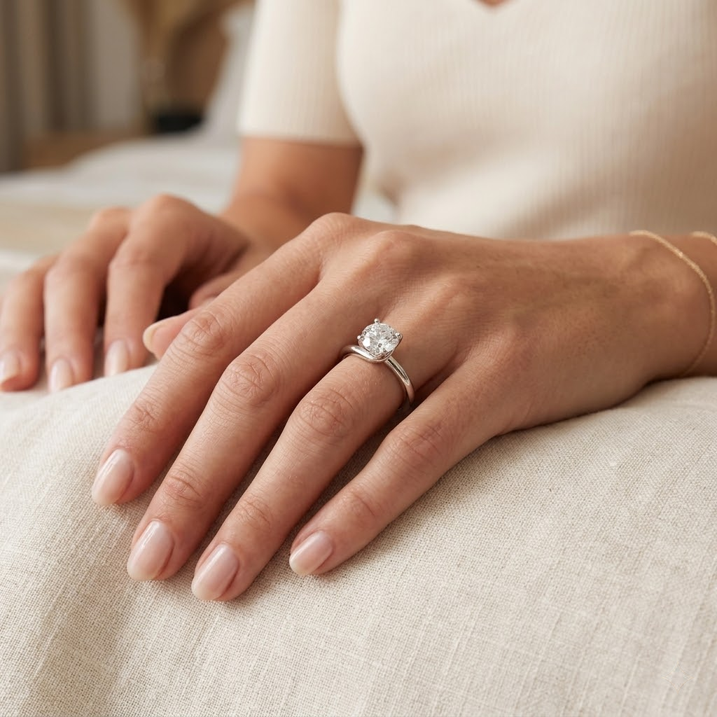 1 Carat Silver Twisty Round Diamond Ring - Lab Grown Diamond - Clawset Jewelry